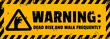 © Vector Tradition - Zombie warning caution, Halloween monster apocalypse vector outbreak awareness banner with yellow background, black grungy typography and creepy hand of corpse emerging from the ground