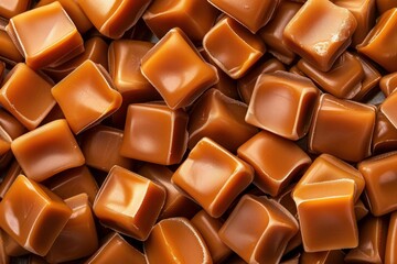 Sticker - Closeup of caramel candy squares forming a sweet treat background