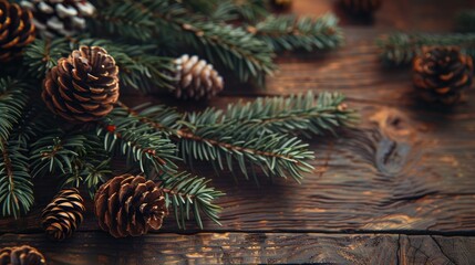 Canvas Print - Christmas tree branches adorned on wooden table beautifully