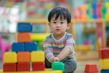 Wall Mural - Toddlers engaged in learning and playing in an early childhood class