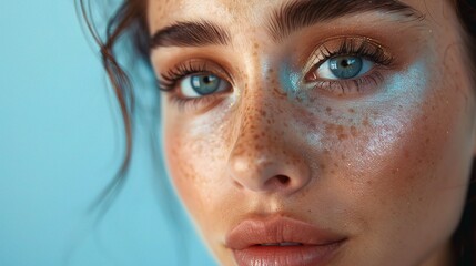 Poster - Portrait of a woman's eyes in a studio, demonstrating wellness through microblading and cosmetic care. 