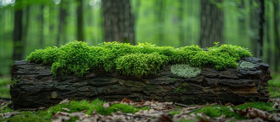 Poster - A Fallen Log Covered in Lush Moss in a Green Forest