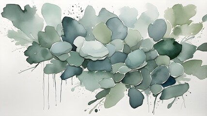 Sticker - watercolor sketch with the colors gray, blue, and green. The color sage green. Design background in art. Grunge and water. Blot, stone, daub