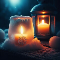 Poster - 175 48. A soothing candle burning next to the frozen glass, cast