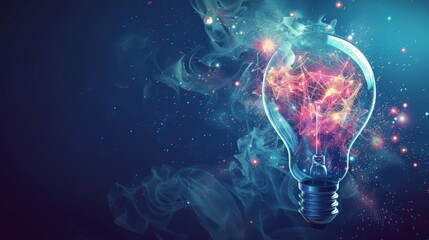 Poster - Abstract light bulb with digital network and bokeh lights. Innovation and technology concept.