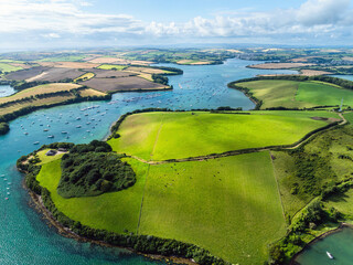 Wall Mural - Salcombe and Mill Bay over Kingsbridge Estuary from a drone, Batson Creek, Southpool Creek, Devon, England, Europe