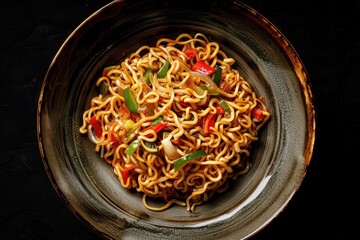 Wall Mural - Close-up of a Bowl of Noodles with Vegetables