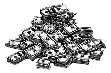 Wall Mural - pile money engraving black and white outline