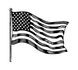 Wall Mural - america flag engraving black and white outline