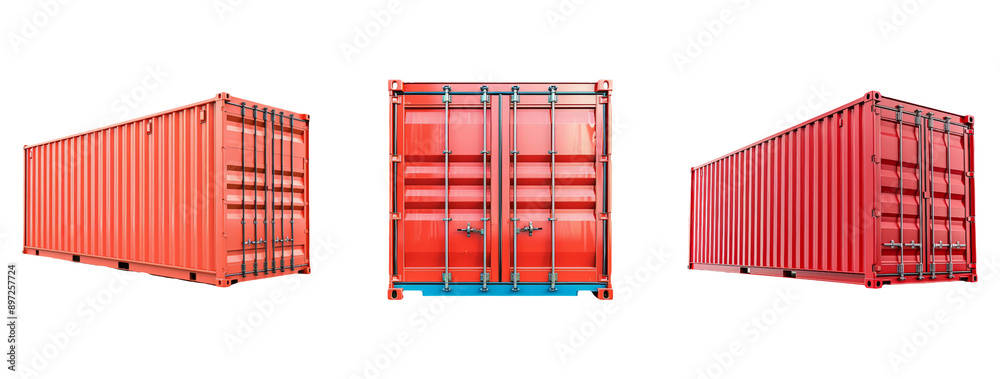 Red Cargo Shipping Containers Isolated on Transparent Background Stock ...