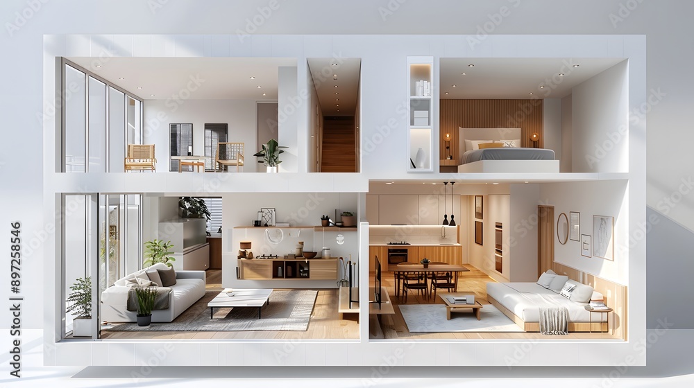 View of Modern One Bedroom Apartment 3D Floor Plan - Facebook