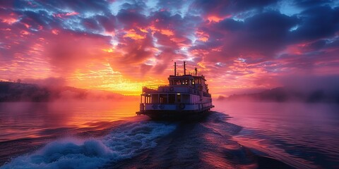 Wall Mural - Sunset Cruise on Serene Waters with Captivating Sky and Reflections