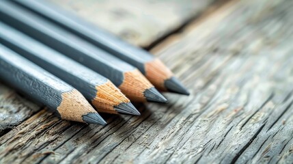 Wall Mural - Natural macro photograph of gray pencils on a wooden surface