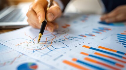 Aufkleber - An investor studying a stock market graph printed on a report, highlighting key data points.