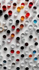 Poster - A variety of colored cylinders are arranged in a pattern on a white wall