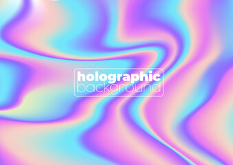 Aufkleber - Holographic foil background with rainbow gradient. Iridescent hologram vector pattern with pastel pink, blue and silver color waves texture. Abstract holographic background or hologram paper backdrop