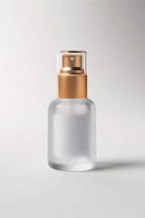 Wall Mural - Minimalist frosted glass bottle with copper pump on white background