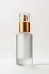 Wall Mural - Minimalist frosted glass bottle with copper pump on white background