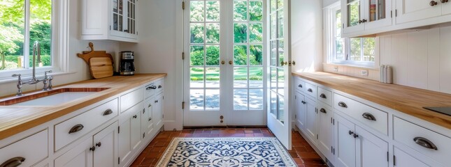 Poster - The interior of a modern home with a bright white room and contemporary furniture. The interior of a modern house with wood decor and light countertops. The interior design for a modern white house