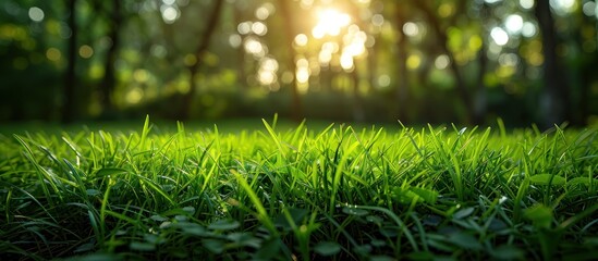 Poster - Sunlit Green Grass with Bokeh Background