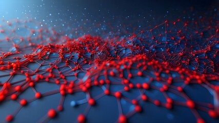 Abstract technology background with low polygonal lines connecting bright red and blue dots .technology with low polygonal lines connecting bright red and blue dots. Big data, notion of internet netwo