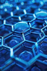 Poster - A cluster of blue hexagonal shapes in tight shot