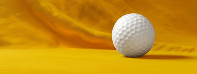 Poster - White golf ball on a yellow studio banner