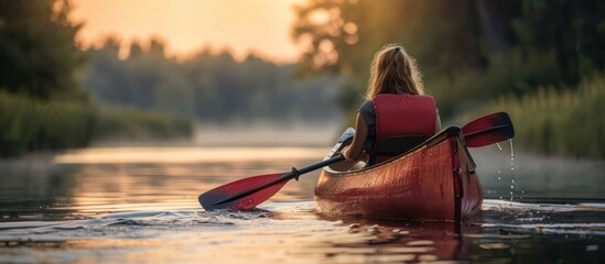 Wall Mural - Solo Canoeing at Sunset