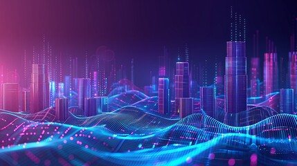 smart city and abstract dot point connect with gradient line and aesthetic intricate wave line desig