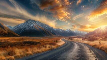 Wall Mural - Mountain Road at Sunset with a Dramatic Sky