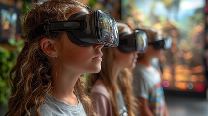 Poster - Students wear VR headsets to participate in an interactive environmental science lesson.