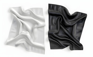 Canvas Print - Blank black and white twill silk scarf mockup, top view