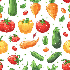 vibrant and colorful vegetable seamless pattern perfect for kitchen textile prints and packaging design , vegetables isolated on white background, png