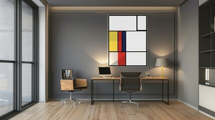 Wall Mural - stylish,, trendy and comfortable workspace with some wooden elements, desk and chair