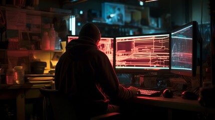 Programmer typing code on computer screen with lines of programming language displayed