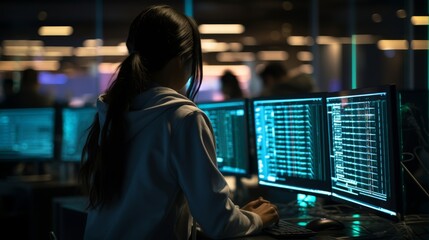Focused developer typing intricate lines of code on computer screen for programming project