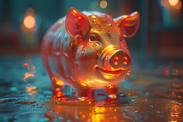 Poster - Minimalist aesthetic animation of a piggy bank with dreamlike, surreal features