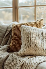 Poster - Pillows on a Couch Next to a Window