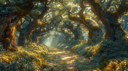 Wall Mural - Enchanted Forest Path Through the Twisted Oaks