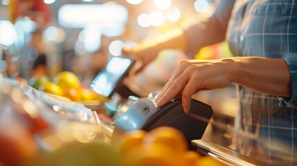 Cashier ringing up a customers purchase at the checkout, service, retail,