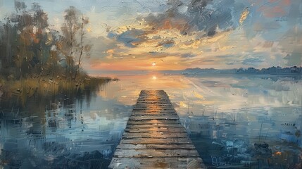Wall Mural - serene sunset reflection on tranquil lake landscape