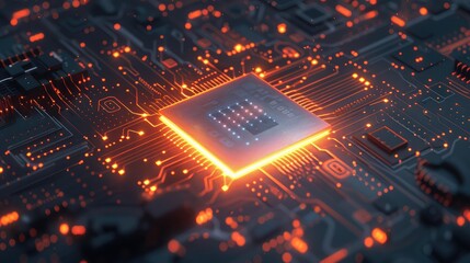 Poster - A glowing computer chip, illustrating the power of modern technology.
