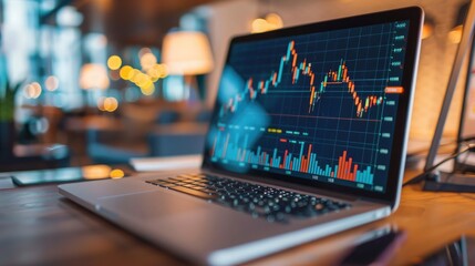 Poster - A laptop screen filled with colorful investment graphs and charts, signifying market research and financial strategies.