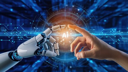 Poster - Two hands touching each other with the word ai in front of them, AI