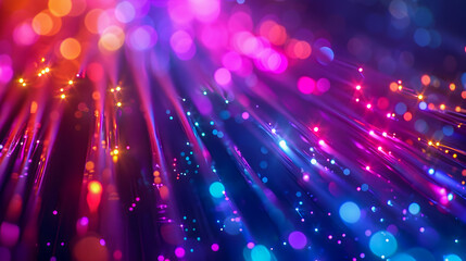 Poster - Mesmerizing fiber optic cables glowing with vibrant neon colors radiating dynamic and captivating lights against a dark background