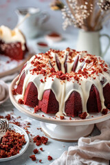 Poster - Red velvet bundt cake with cream cheese frosting and cake crumbs on top