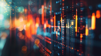 Poster - Abstract digital data visualization featuring a futuristic finance chart with glowing lines and numbers.