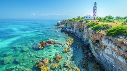 Wall Mural - The Picturesque Lighthouse on the Seaside Cliffs