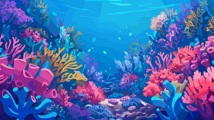 Underwater tropical coral reef vector cartoon illustration anime background copy space