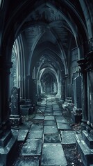 Wall Mural - Cathedral Crypt: Gothic Cemetery Beauty, 4K hyperrealistic photo